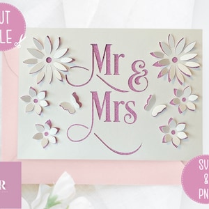SVG: 'Pop up'/ 3D Hochzeitskarte. Mr & Mrs Karte svg. Hochzeit svg. Hochzeitskarte svg. Pop up Blumen. 3d Blumen. Pop up SVG. Cricut-Karte svg.