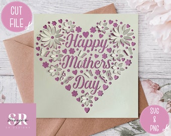 SVG: 3D Mother’s Day Heart. Happy Mother’s Day. 3D Mother’s Day card svg. Pop up card. Pop up flowers. 3D butterfly. SVG/PNG