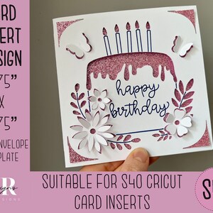 SVG: 3D Geburtstag Einsteckkarte. Cricut S40 Einlegekarte. Geburtstagskarte svg. Quadratische Geburtstagskarte. Geburtstagskarte Vorlage und Umschlag.