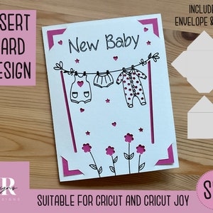 SVG: Nueva tarjeta de inserción de bebé. Amigable con Cricut Joy. Dibujar y cortar el diseño de la tarjeta. Plantilla de sobre incluida. Cricut Joy nueva tarjeta de bebé SVG
