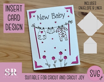 SVG: New baby insert card. Cricut Joy friendly. Draw and cut card design. Envelope template included. Cricut Joy new baby card SVG