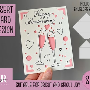 SVG: Karta z wstawką rocznicową. Przyjazna dla Cricut Joy. Narysuj i wytnij projekt karty. Szablon koperty w zestawie. Karta rocznicowa Cricut Joy SVG