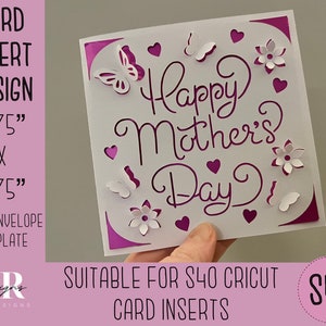 SVG: Tarjeta de inserción del Día de la Madre. Tarjeta de inserción Cricut S40. tarjeta del día de la madre svg. Tarjeta cuadrada. plantilla y sobre de la tarjeta del día de la madre.