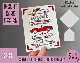 SVG: Birthday insert card. Cricut Joy friendly. Draw and cut card design. Envelope template included. Cricut Joy Birthday card SVG