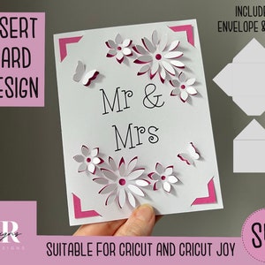 SVG: Mr & Mrs insert card. Cricut Joy friendly. Draw and cut card design. Envelope template included. Cricut Joy Wedding card SVG