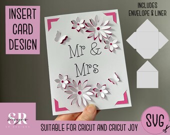 SVG: Mr & Mrs insert card. Cricut Joy friendly. Draw and cut card design. Envelope template included. Cricut Joy Wedding card SVG