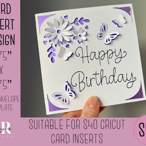 SVG: 3D Geburtstags-Einlagekarte. Cricut S40 Einlegekarte. Geburtstagskarte svg. Quadratische Geburtstagskarte. Geburtstagskarte Vorlage und Briefumschlag