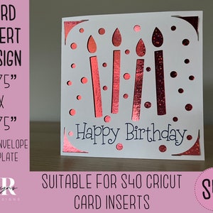 SVG: Einsteckkarte zum Geburtstag. Cricut S40 Einlegekarte. Geburtstagskarte svg. Quadratische Geburtstagskarte. Geburtstagskarte Vorlage und Umschlag.