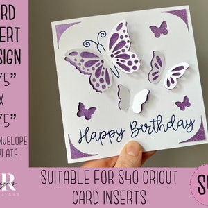 SVG: 3D Geburtstag Einsteckkarte. Cricut S40 Einlegekarte. Geburtstagskarte svg. Quadratische Geburtstagskarte. Geburtstagskarte Vorlage und Umschlag.