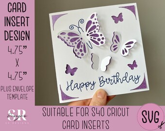 SVG: 3D Birthday insert card. Cricut S40 insert card. Birthday card svg. Square birthday card. Birthday card template and envelope.