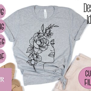 Digital: Floral Line Art Frau SVG. Einfach ein Mädchen, das liebt... Schnittdatei. Vinyl Schneide. T-Shirt Drucke. Femininer Druck. Line Art. SVG/PNG