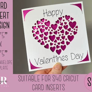 SVG: Valentines insert card. Cricut S40 insert card. Valentines card svg. Square Valentines card. Valentines card template and envelope.