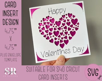 SVG: Valentines insert card. Cricut S40 insert card. Valentines card svg. Square Valentines card. Valentines card template and envelope.