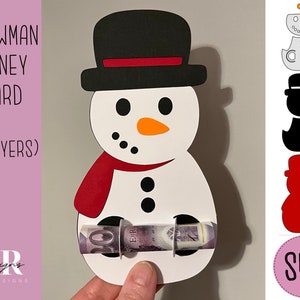SVG: Carta di denaro pupazzo di neve. Possessore di denaro di Natale. Cricut Joy amichevole. Portavalute svg. Cartolina di Natale svg. Money card svg.
