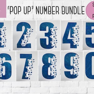 SVG: Pop up/ 3D Number Bundle. 10 Numbers 0-9. Number pop up. Star pop up. Pop up numbers. Card pop up. 3D cut file. Card making. SVG. PNG.