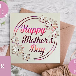 SVG: Carte 3D / 'pop-up' pour la fête des mères. Bonne fête des mères. 3D Fête des mères svg.  Carte pop-up. Faites apparaître des fleurs. Papillon 3D. SVG/PNG