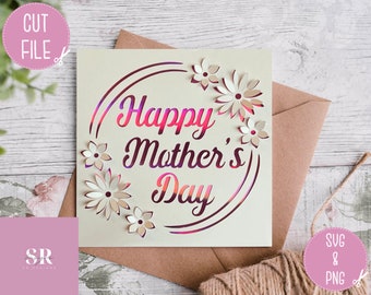 SVG: 3D/ ‘pop up’ Mother’s Day card. Happy Mother’s Day. 3D Mother’s Day svg.  Pop up card. Pop up flowers. 3D butterfly. SVG/PNG