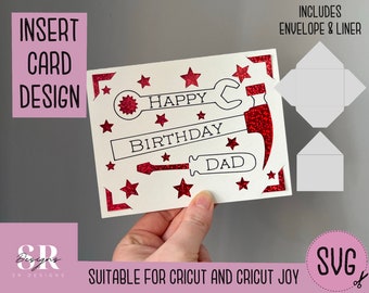 SVG: Dad Birthday insert card. Cricut Joy friendly. Draw and cut card design. Envelope template included. Cricut Joy Birthday card SVG