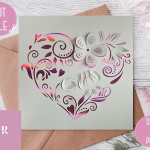 SVG: 3D/ 'pop up' Bloemenhart. Bloemenhart svg. Trouwkaart svg. Liefde hart svg. Pop-up bloemen. Valentijnskaart svg. Pop-up svg. SVG/PNG.