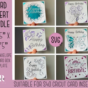 SVG: Geburtstag Einsteckkarten Bundle. Cricut S40 Einlegekarte. Geburtstagskarte svg. Quadratische Geburtstagskarte. Geburtstagskarte Vorlage und Umschlag.