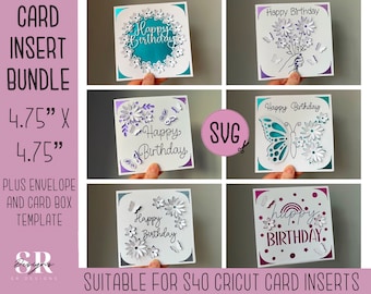 SVG: Birthday insert card bundle. Cricut S40 insert card. Birthday card svg. Square Birthday card. Birthday card template and envelope.