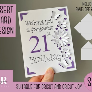 SVG: 21e verjaardag insert kaart. Cricut vriendelijk. Teken en knip kaartontwerp. Envelop sjabloon inbegrepen. Cricut Joy Verjaardagskaart SVG