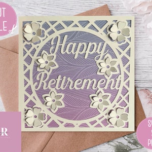 SVG: 'pop up'/ 3D Happy Retirement kaart. Digitale download. Papier snijden. Pensioenkaart svg. Pensioen svg. Bloemige pop-ups. Pop-up svg.