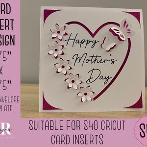 SVG: Tarjeta de inserción del Día de la Madre. Tarjeta de inserción Cricut S40. tarjeta del día de la madre svg. Tarjeta cuadrada. plantilla y sobre de la tarjeta del día de la madre.