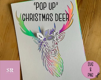 SVG: Ciervos navideños en 3D. Pop up ciervo svg. Despedida de soltero de Navidad svg. Ventana emergente svg. 3d svg. Cortar archivo. Corte de papel. SVG/PNG.