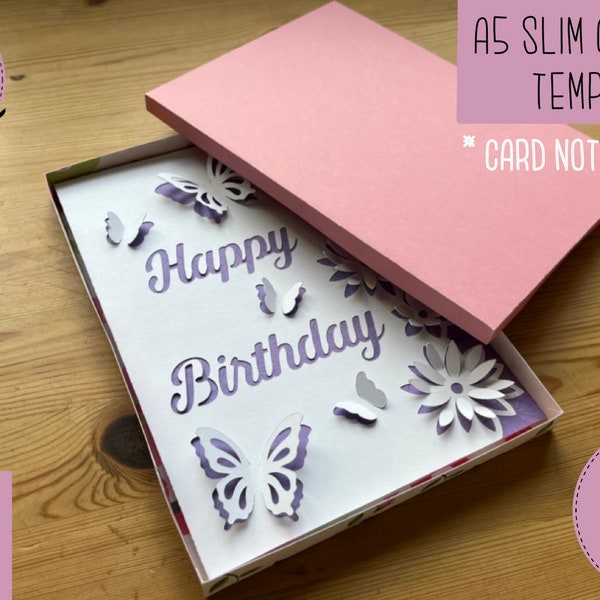 SVG: Slim A5 card box template. Suitable for A5/ rectangle cards. Card box svg. Pop up card box svg. Slim box template.
