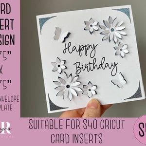 SVG: 3D Geburtstags-Einlagekarte. Cricut S40 Einlegekarte. Geburtstagskarte svg. Quadratische Geburtstagskarte. Geburtstagskarte Vorlage und Briefumschlag.