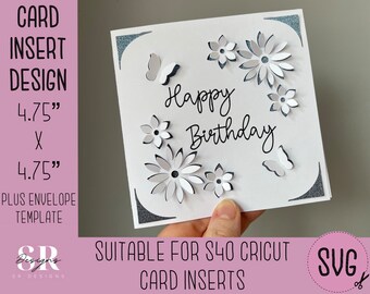 SVG: 3D Birthday insert card. Cricut S40 insert card. Birthday card svg. Square birthday card. Birthday card template and envelope.