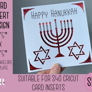 SVG: Hanoukka insérer la carte. Carte d’insertion Cricut S40. Carte de Hanoukka svg. Modèle et enveloppe de carte de Hanoukka. Joyeux Hanoukka.