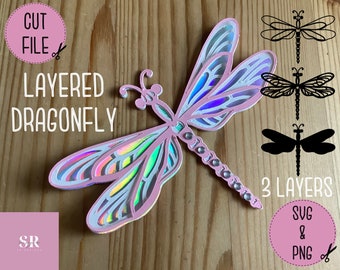 SVG: 3D layered Dragonfly. Digital download. Paper cutting. Card making. Pop up SVG. Dragonfly svg. Layered dragonfly.