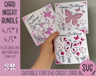 SVG: Birthday insert card bundle. Cricut S40 insert card. Birthday card svg. Square Birthday card. Birthday card template and envelope.
