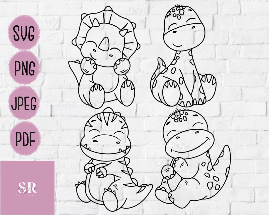 SVG: Dinosaurs. Cute Dinosaur Svg. Cute Dinosaur Cut Files. Cute
