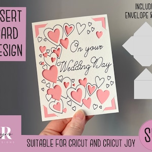 SVG: ウェディング挿入カード。Cricut Joy 対応。カードのデザインを描いて切り取ります。封筒テンプレートが含まれています。Cricut Joy ウェディング カード SVG