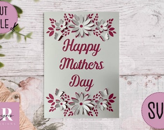 SVG: Tarjeta 3D/'pop up' del Día de la Madre. Feliz día de la madre. Día de la Madre 3D svg. Tarjeta emergente. Flores emergentes. Mariposa 3D.