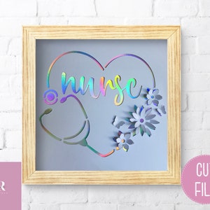 SVG: 3D/ ‘pop up’ Nurse SVG. Heart wreath. Pop up card. Pop up flowers. Wreath svg. Nurse stethoscope. Nurse.