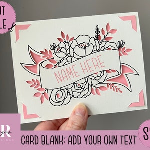 SVG: Bloemenkaart blanco insteekkaart. Cricut Joy-vriendelijk. Teken en knip het kaartontwerp. Envelopsjabloon inbegrepen. Cricut Joy-kaart Lege SVG