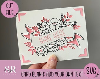 SVG: Floral card blank insert card. Cricut Joy friendly. Draw and cut card design. Envelope template included. Cricut Joy card Blank SVG