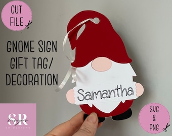 SVG: Gnome Ornament svg. Paper cutting. Gnome SVG. Christmas gift tag. Gift tag template. Gift tag cut file. Gnome gift tags