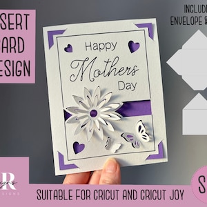 SVG: Tarjeta de inserción 3D del Día de la Madre. Cricut Alegría amigable. Dibuja y corta el diseño de la tarjeta. Plantilla de sobre incluida. Tarjeta del Día de la Madre de Cricut Joy.