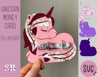 SVG: Unicorn Birthday money card. Cricut Joy friendly. Cut and draw card. Money holder svg. Birthday card svg. Money card svg.