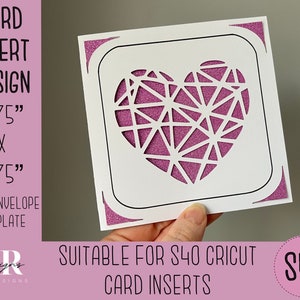 SVG: Herz einsteckkarte. Cricut S40 Einlagekarte. Geburtstagskarte svg. Quadratische Geburtstagskarte. Geburtstagskartenschablone und Umschlag
