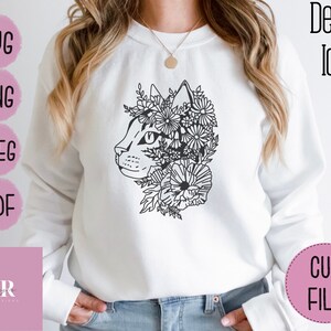 Floral cat SVG for printing or cutting. Cat svg. Floral cat svg. Vinyl cat.