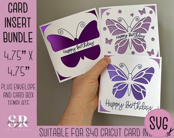 SVG: Birthday insert card bundle. Cricut S40 insert card. Birthday card svg. Square Birthday card. Birthday card template and envelope.