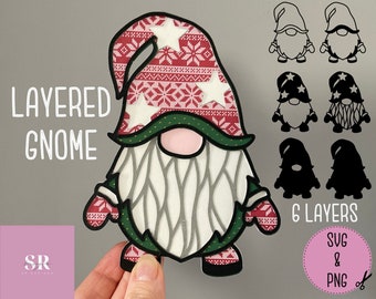 SVG: Archivo de corte de Gnome en capas. 3D Gonk svg. Gnomo en capas svg. Gnomo de Navidad svg. Navidad Gonk svg. Gnomo navideño en capas. SVG. PNG.