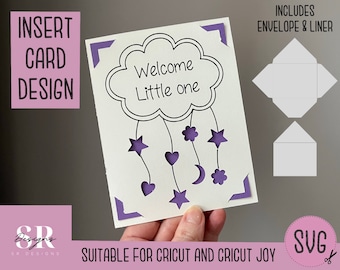 SVG: New baby insert card. Cricut Joy friendly. Draw and cut card design. Envelope template included. Cricut Joy new baby card SVG