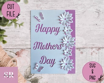 SVG: Tarjeta 3D/'pop up' del Día de la Madre. Feliz día de la madre. Día de la Madre 3D svg. Tarjeta emergente. Flores emergentes. Mariposa 3D. SVG/PNG